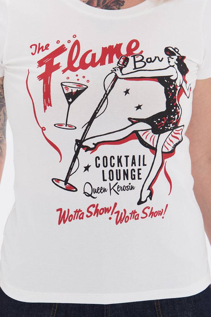 Queen Kerosin Kurzarm Shirt mit coolem Retro-Print «Flame Bar» Bestseller