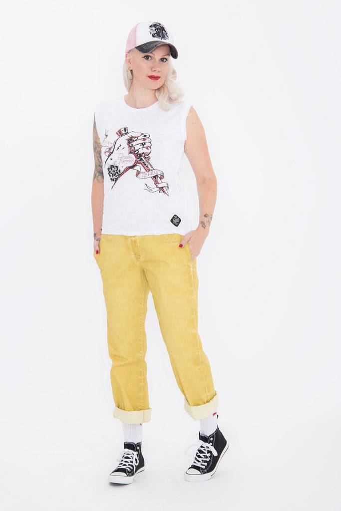 Queen Kerosin Tank Top mit rockigem Front Druck «Fuck The Rules» Saisonale Angebote