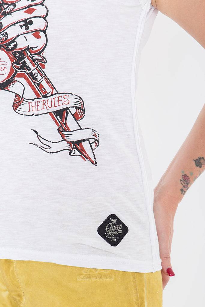 Queen Kerosin Tank Top mit rockigem Front Druck «Fuck The Rules» Saisonale Angebote