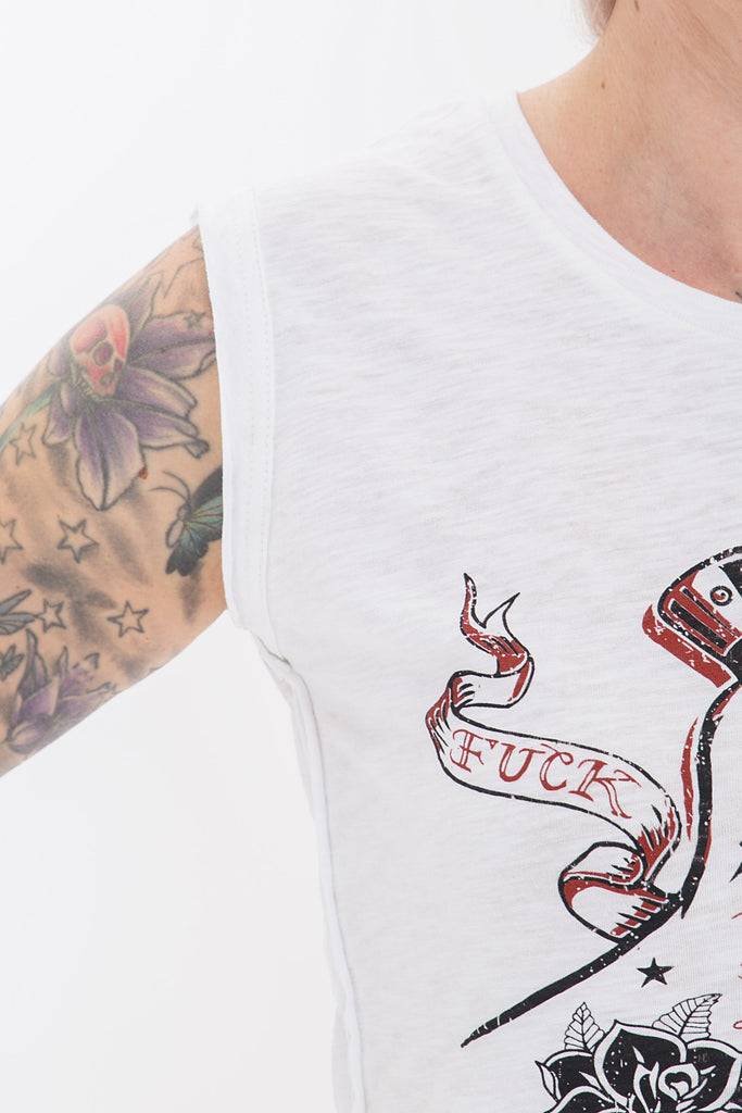 Queen Kerosin Tank Top mit rockigem Front Druck «Fuck The Rules» Saisonale Angebote