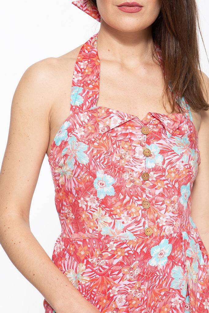 Queen Kerosin Sommerkleid mit tropischem Muster Räumungsverkauf
