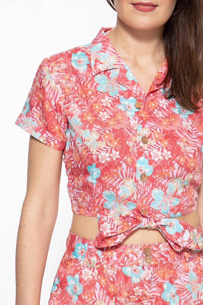 Queen Kerosin Bluse mit tropischem Muster Sonderangebote