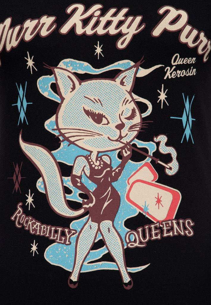 Queen Kerosin T-Shirt «Purr Kitty Purr» Neueste Stile