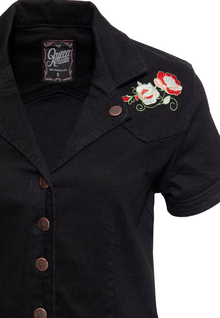 Queen Kerosin 50s Swing Jeanskleid mit Stickerei Bis zu 60% Rabatt