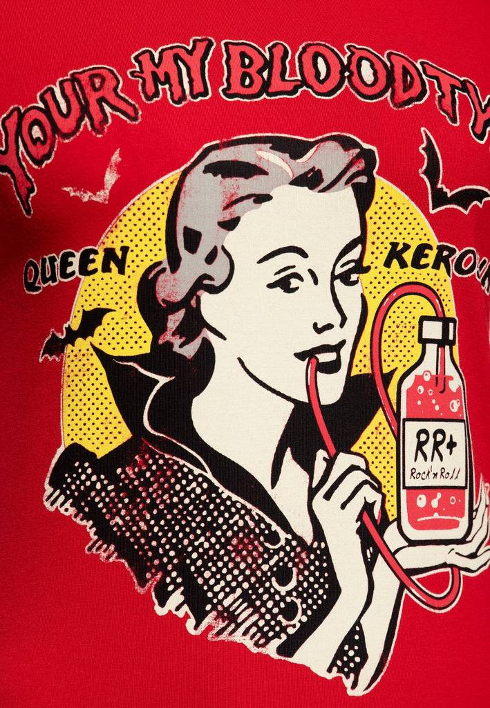 Queen Kerosin Print T-Shirt «You're my blood type» Bis zu 65% Rabatt