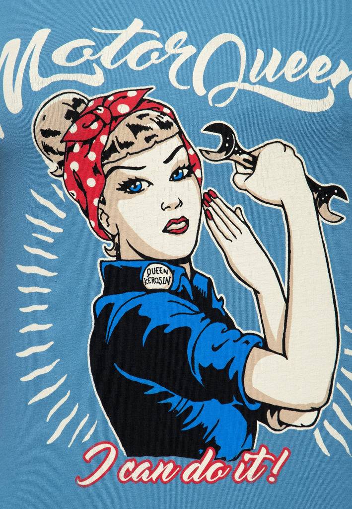 Queen Kerosin Print T-Shirt «Motor Queen I can do it» Sonderangebot der Fabrik