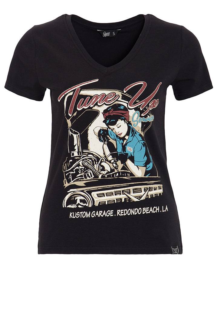 Queen Kerosin T-Shirt mit V-Ausschnitt «Tune Up» Vierteljährliche Förderung