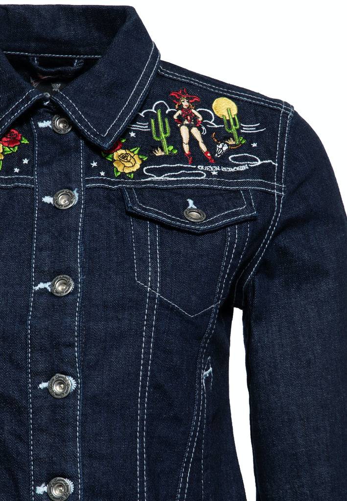 Queen Kerosin Denim Jeansjacke im Western-Style Super Rabatt