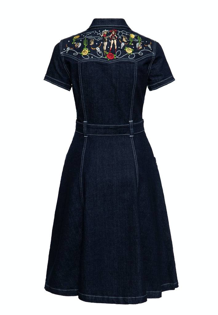 Queen Kerosin Swing Jeanskleid mit Stickereien Speichern exportieren