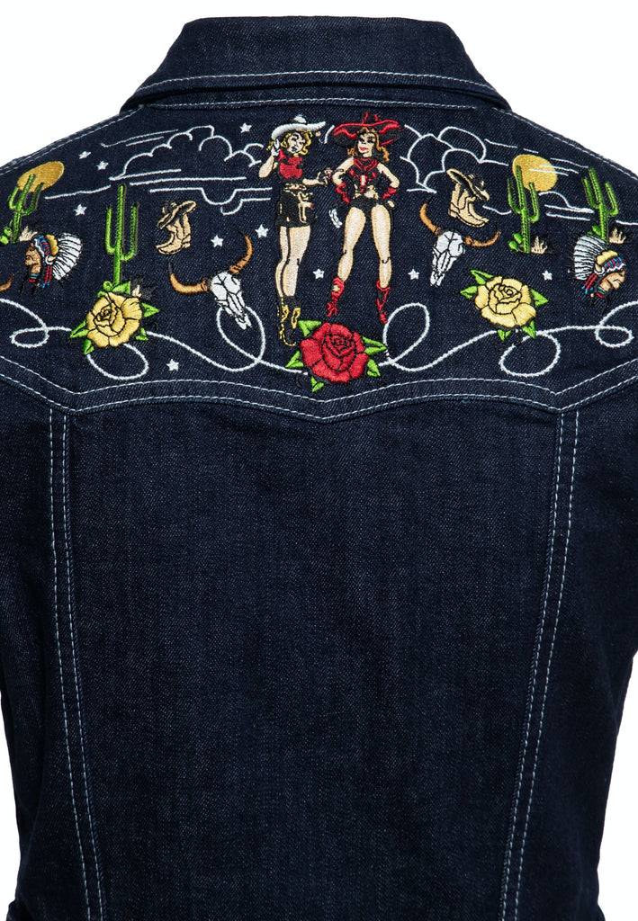 Queen Kerosin Swing Jeanskleid mit Stickereien Speichern exportieren