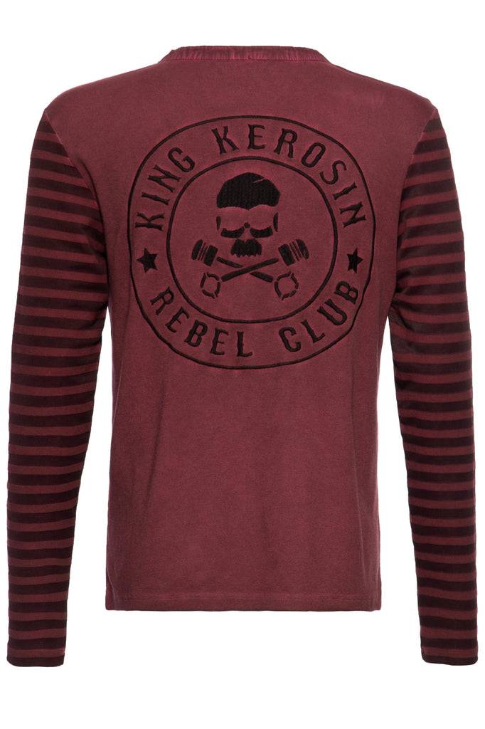Queen Kerosin Longsleeve mit gestreiften Ärmeln und Stickerei im Rücken «Tough as Nails» Letzter Tag