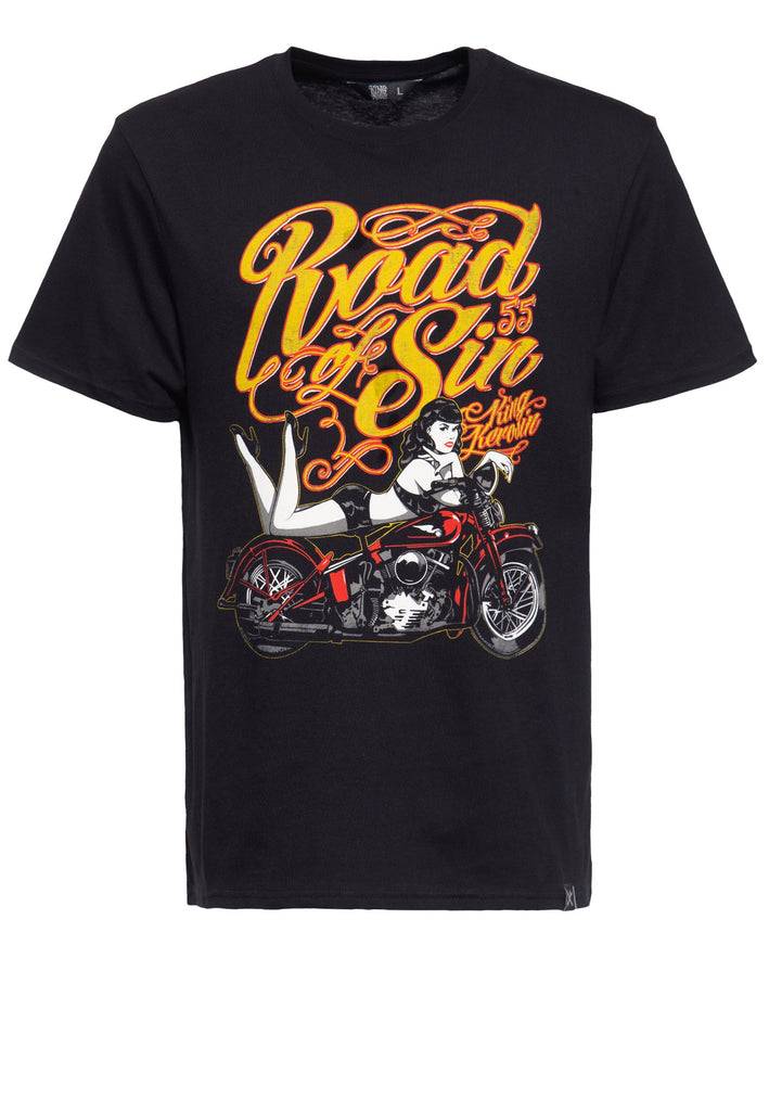 Queen Kerosin T-Shirt mit Print in der Front «Road of Sin» Bis zu 50% Rabatt