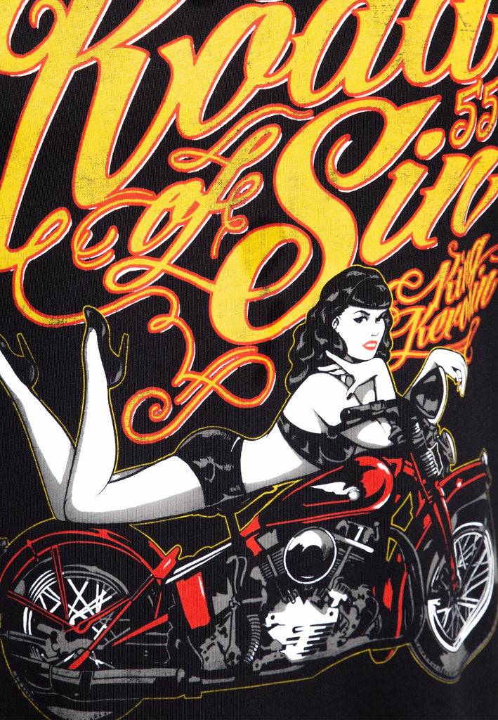 Queen Kerosin T-Shirt mit Print in der Front «Road of Sin» Bis zu 50% Rabatt