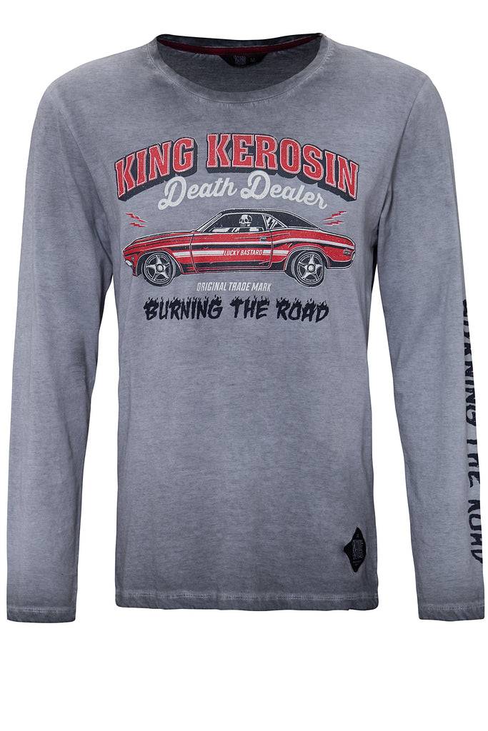 Queen Kerosin Longsleeve Shirt mit Prints und Oilwash-Effekten «Death Dealer» Discount Store für neue Produkte