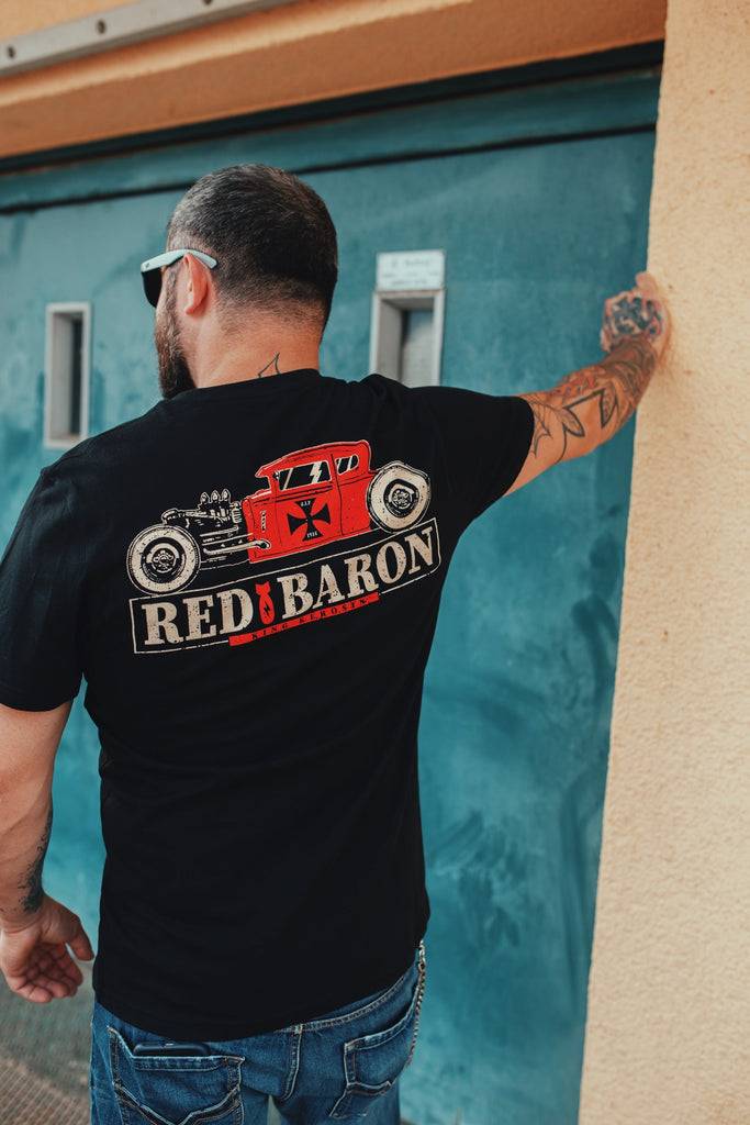 Queen Kerosin Shirt im Retro Style mit Back Print «Red Baron» 50% Rabatt mit kostenlosem Versand