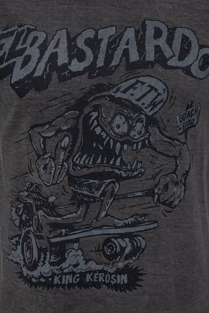Queen Kerosin Oil Washed Print T-Shirt im Used Look «El Bastardo» Kostenloser Versand international