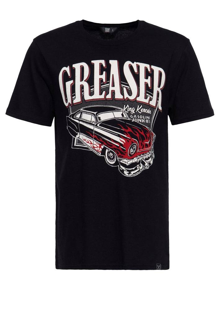 Queen Kerosin T-Shirt mit coolem Vintage-Print «Gasoline junkies» Im Verkauf