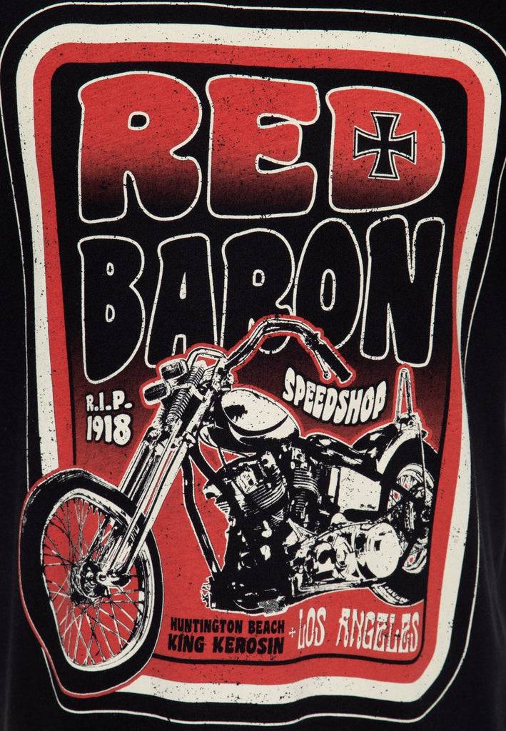 Queen Kerosin T-Shirt aus Baumwolle mit Print «Red Baron Speedshop» zollfrei