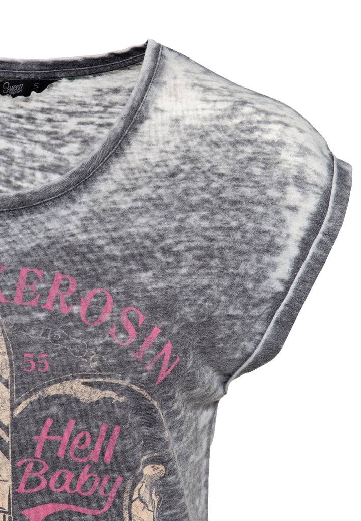 Queen Kerosin Enzyme Wash T-Shirt «Hell Baby» Fabrikverkauf