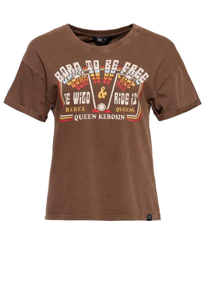 Queen Kerosin Acidwash T-Shirt «Free Born» Blitzverkäufe