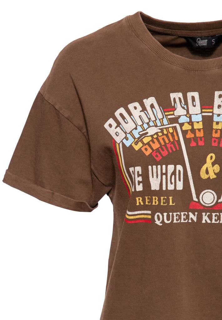 Queen Kerosin Acidwash T-Shirt «Free Born» Blitzverkäufe