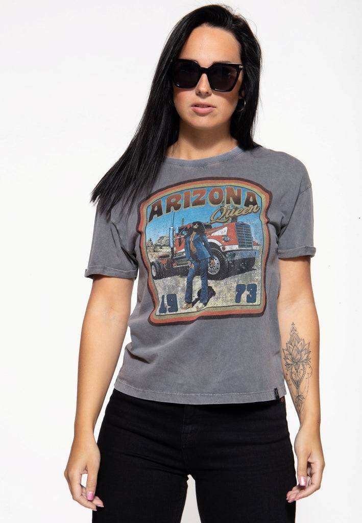 Queen Kerosin Acidwash T-Shirt «Arizona Queen» Limitierter Zeitrabatt