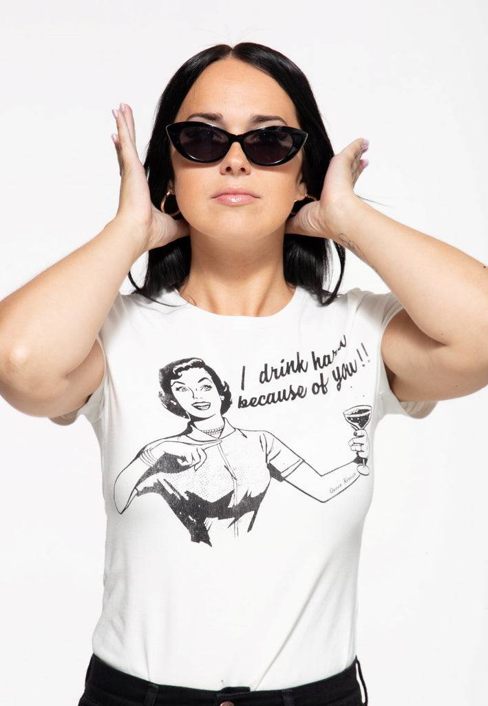 Queen Kerosin Retro T-Shirt «I drink hard» Fabrikpreis