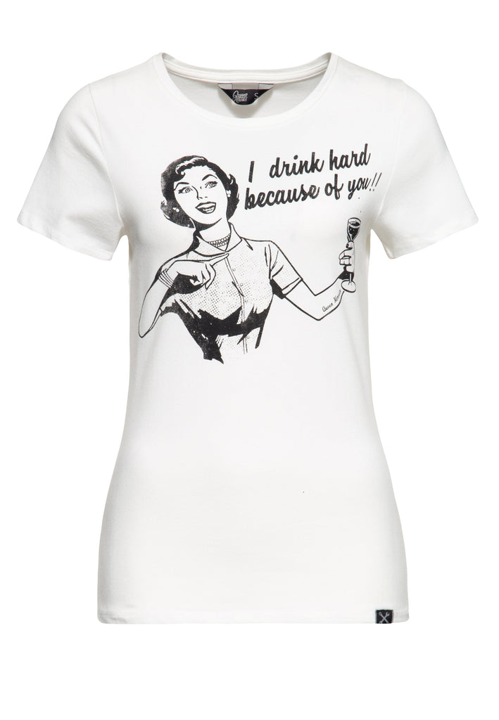 Queen Kerosin Retro T-Shirt «I drink hard» Fabrikpreis