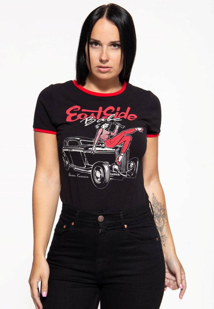Queen Kerosin Vintage Contrast T-Shirt «East Side Babe» Sonderangebot