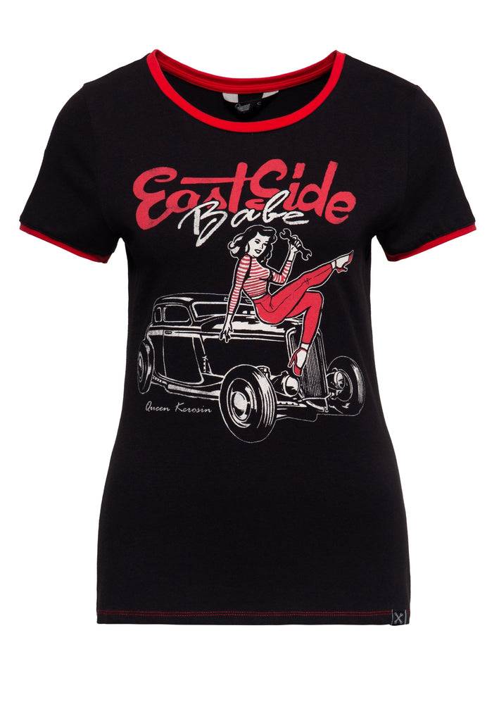 Queen Kerosin Vintage Contrast T-Shirt «East Side Babe» Sonderangebot