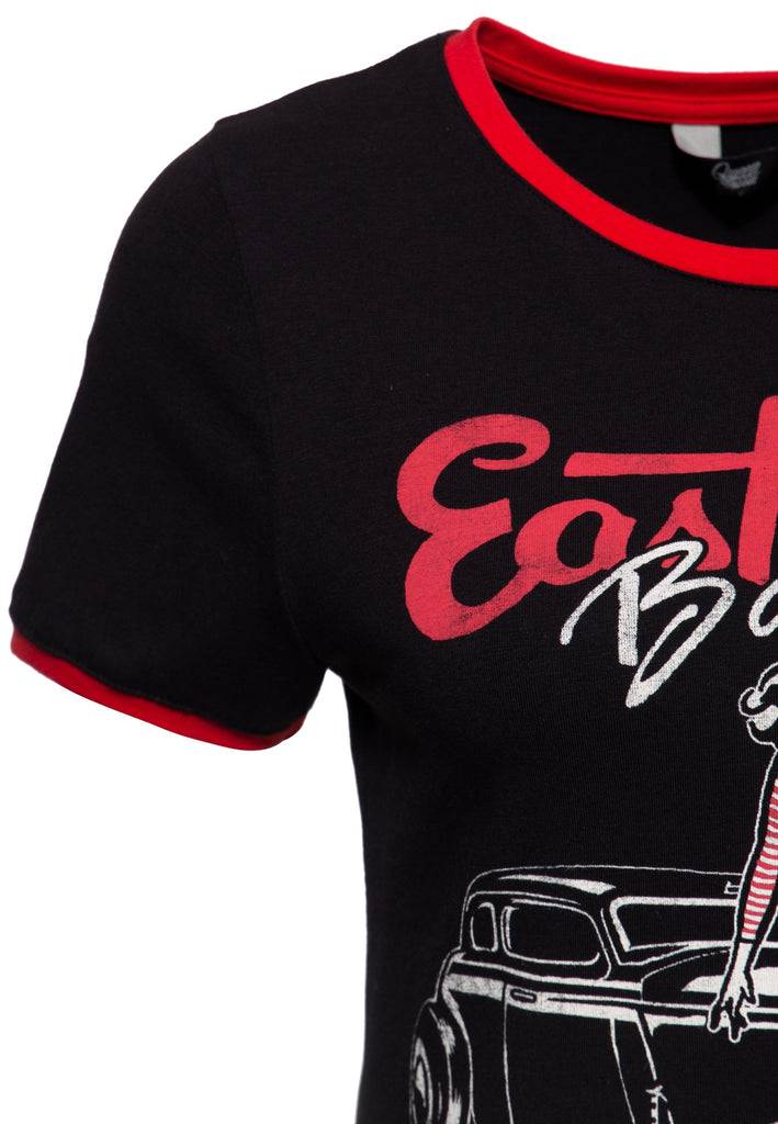 Queen Kerosin Vintage Contrast T-Shirt «East Side Babe» Sonderangebot