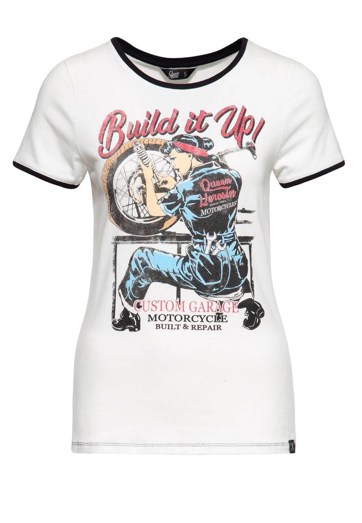Queen Kerosin Vintage Contrast T-Shirt «Built it up!» Rabatt