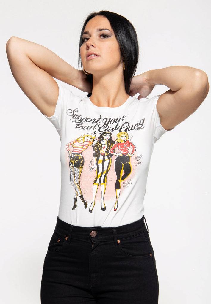 Queen Kerosin Basic T-Shirt «Support your local Girl Gang» Saisonschlussverkauf