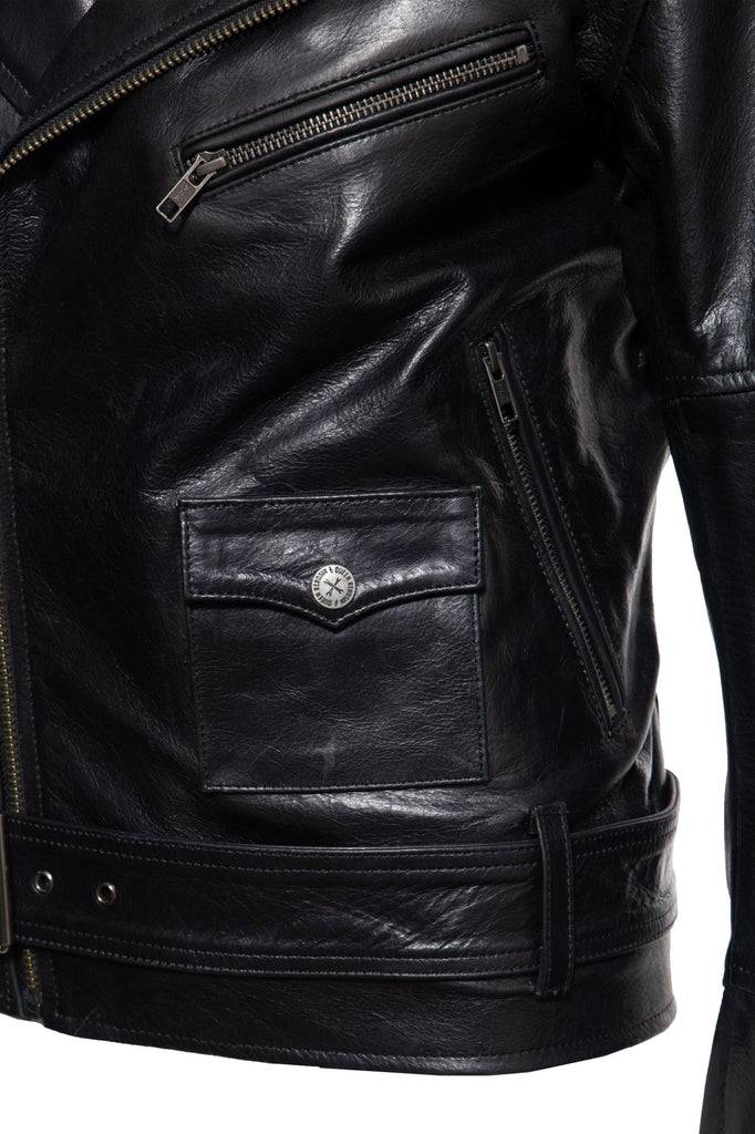 Queen Kerosin Lederjacke mit Bikerkragen und Gürtel am Saum Jubiläumsangebot