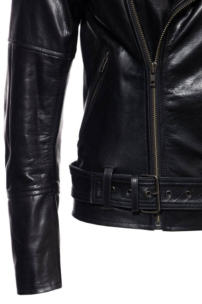 Queen Kerosin Lederjacke mit Bikerkragen und Gürtel am Saum Jubiläumsangebot