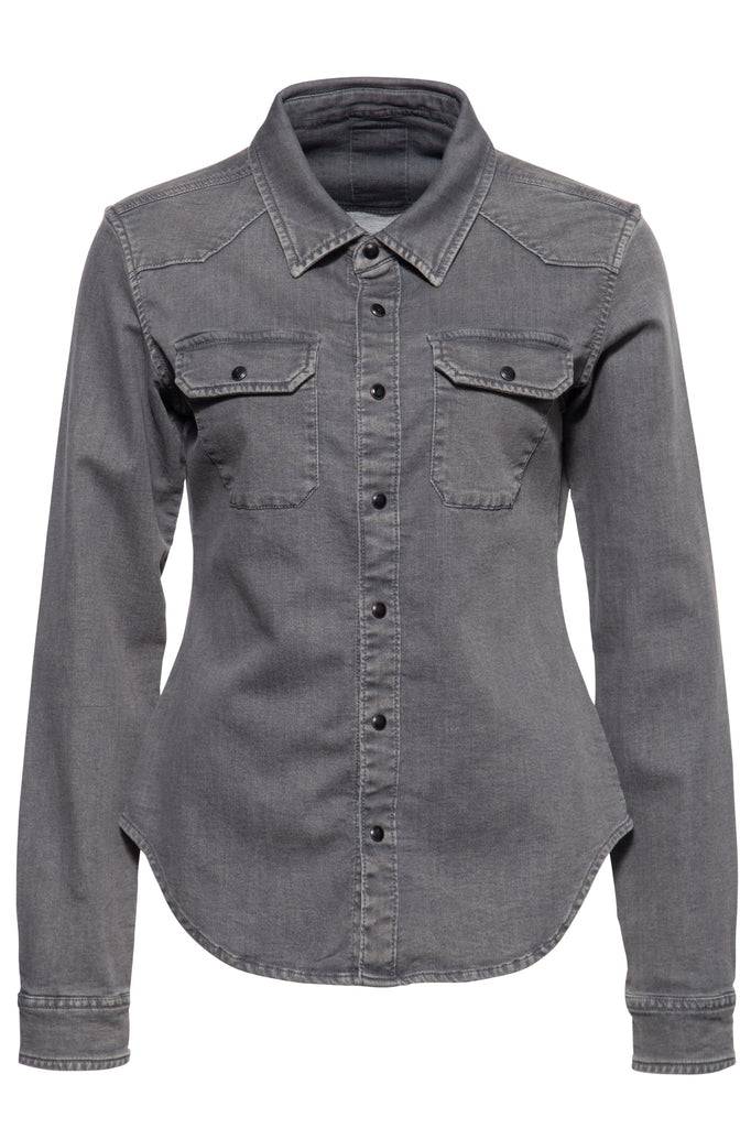 Queen Kerosin Denim-Bluse mit legerem Waschungseffekt und Backprint Neueste Mode