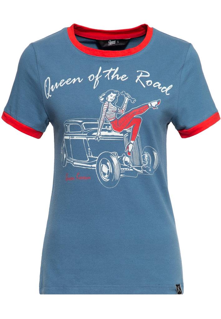 Queen Kerosin Vintage Contrast T-Shirt «Queen of the Road» Zeitlich begrenztes Angebot