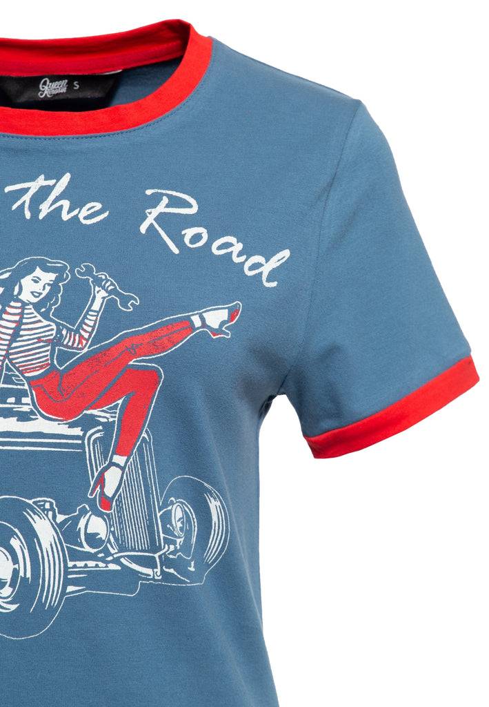 Queen Kerosin Vintage Contrast T-Shirt «Queen of the Road» Zeitlich begrenztes Angebot