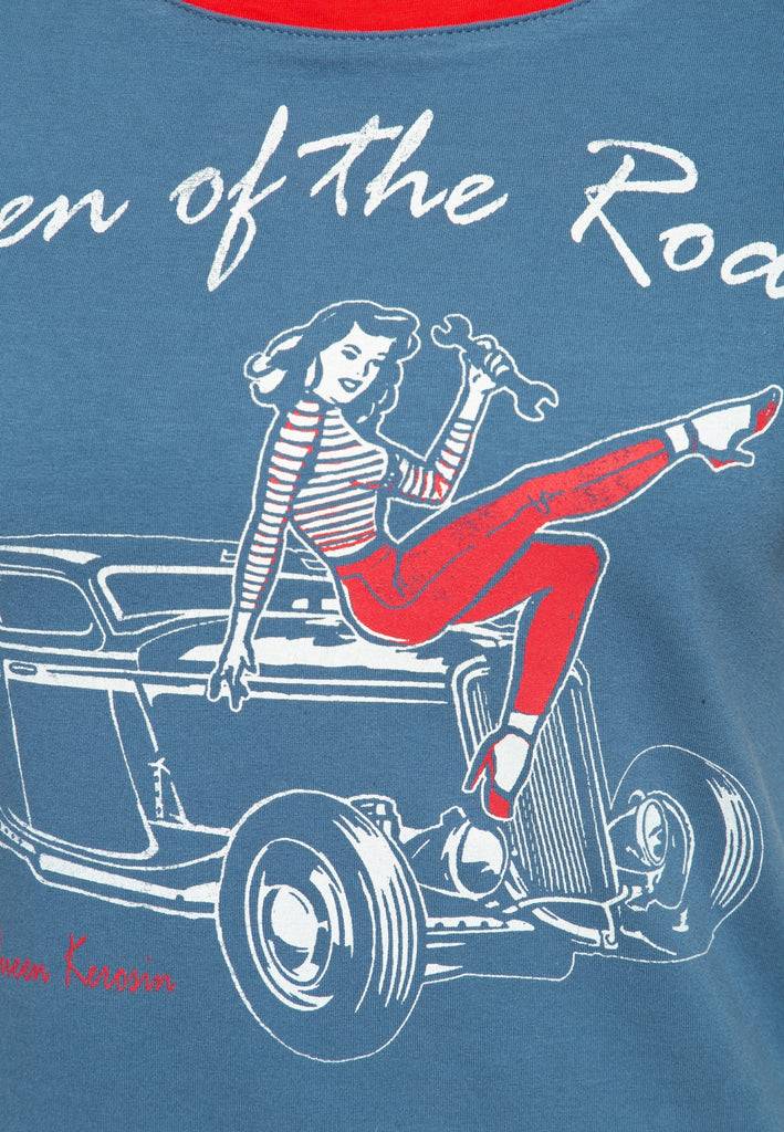 Queen Kerosin Vintage Contrast T-Shirt «Queen of the Road» Zeitlich begrenztes Angebot