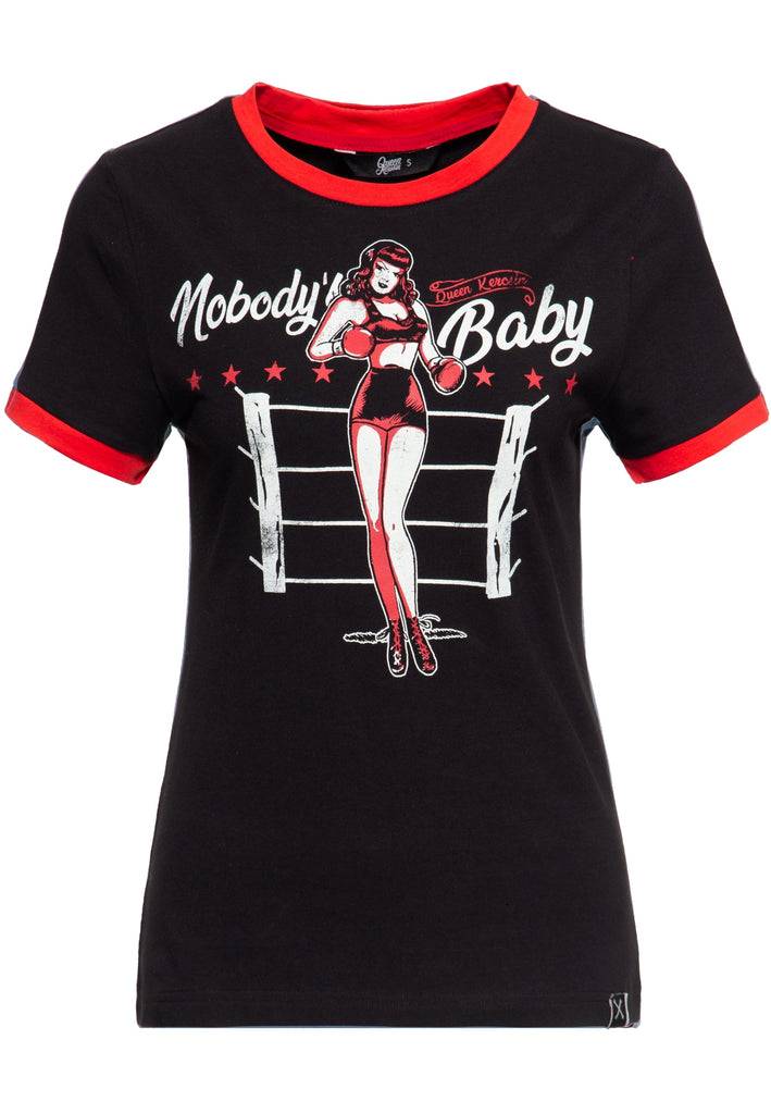 Queen Kerosin Vintage Contrast T-Shirt «Nobody`s Baby» Exklusive Angebote