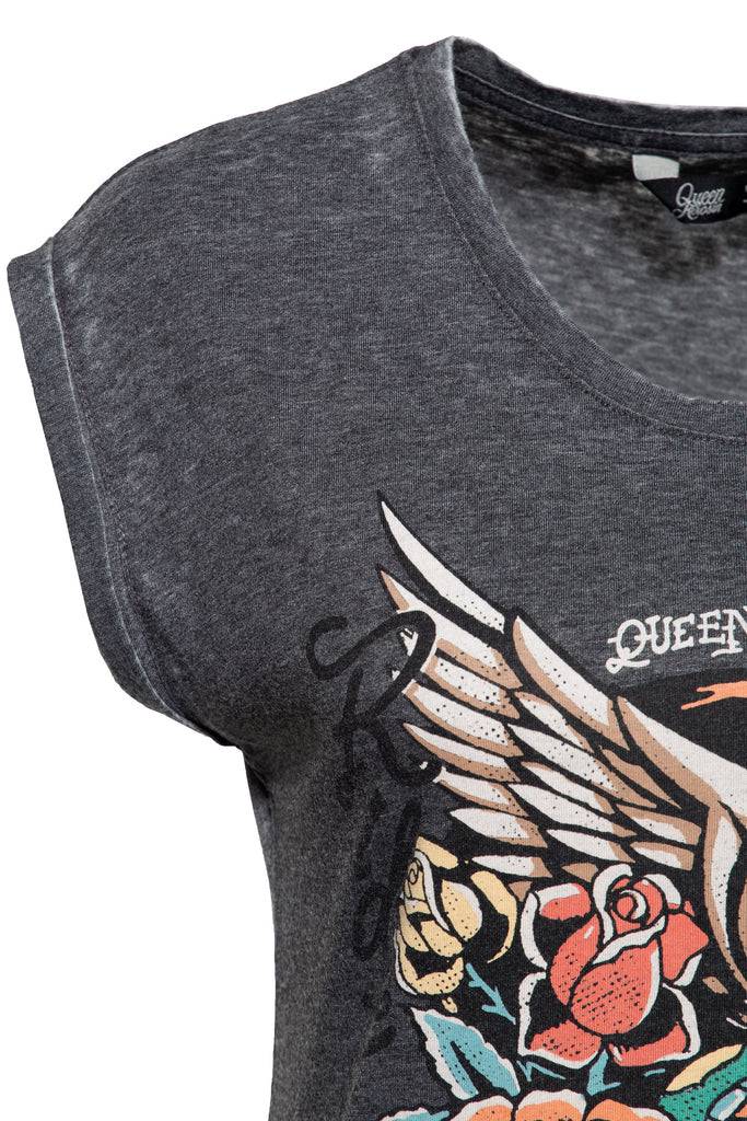 Queen Kerosin Sleveless Enzymewash Shirt «Snake Girl» Neuheiten
