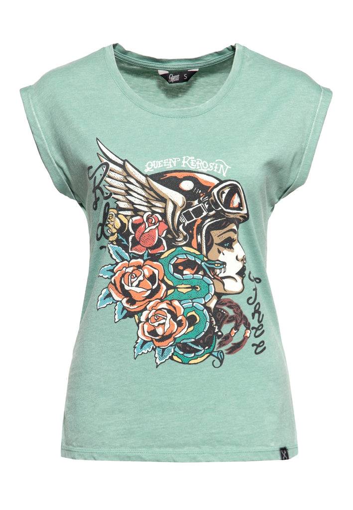 Queen Kerosin Sleveless Enzymewash Shirt «Snake Girl» Neuheiten