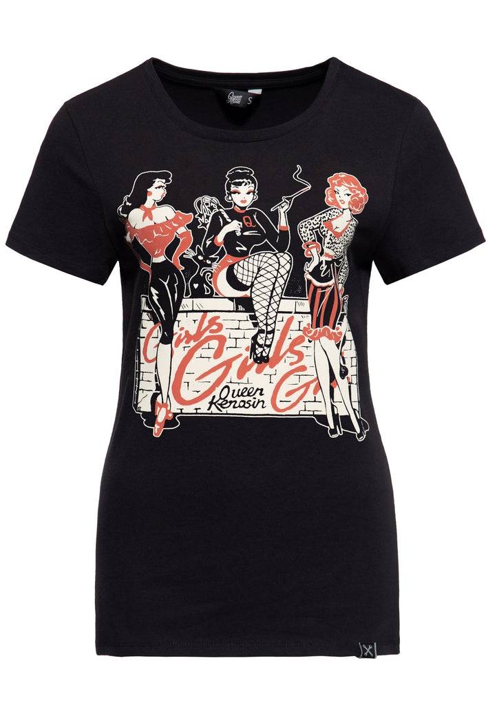Queen Kerosin Print T-Shirt «Girls Girls Girls» Tägliche Deals