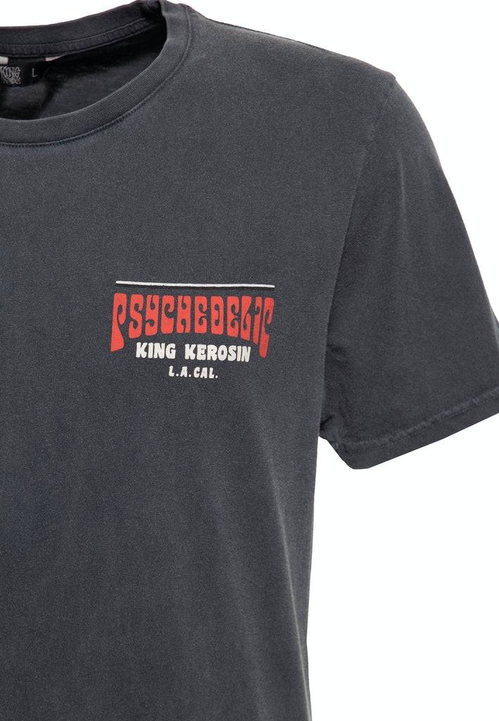 Queen Kerosin Acid Wash Print T-Shirt «Psychedelic Custom Chopper» im Angebot