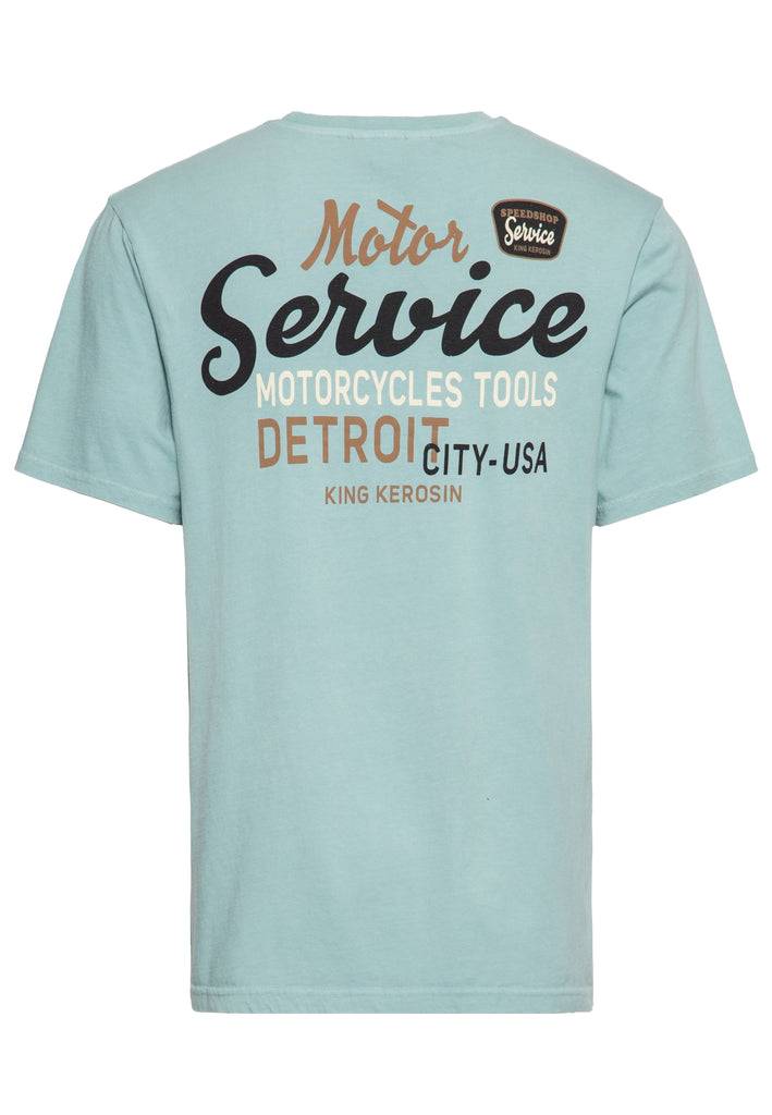 Queen Kerosin Classic T-Shirt Acid washed Print «Detroit Motor Service» Schlussverkauf