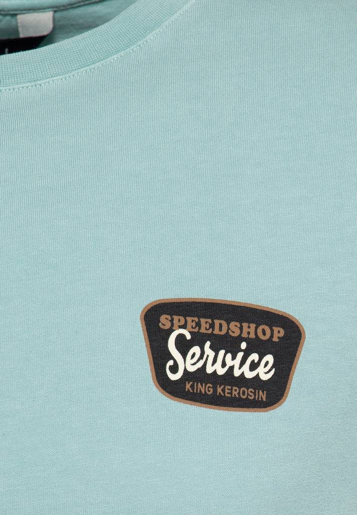 Queen Kerosin Classic T-Shirt Acid washed Print «Detroit Motor Service» Schlussverkauf