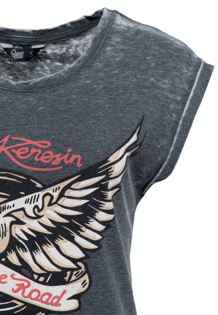 Queen Kerosin T-Shirt Enzyme Wash «Hit The Road Wheel» Jubiläumsangebot