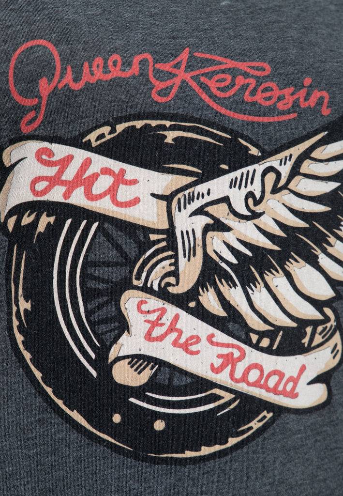 Queen Kerosin T-Shirt Enzyme Wash «Hit The Road Wheel» Jubiläumsangebot