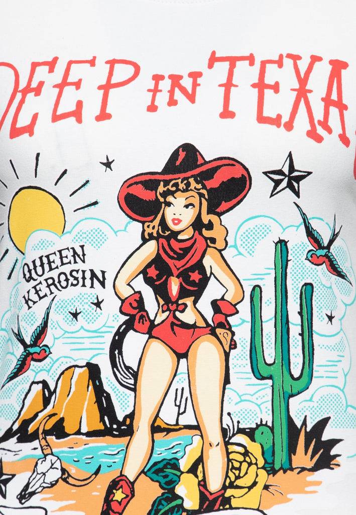 Queen Kerosin Contrast T-Shirt «Deep in Texas» Top Angebot