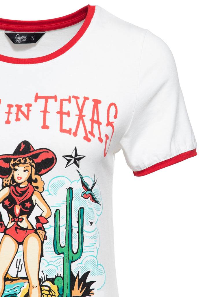 Queen Kerosin Contrast T-Shirt «Deep in Texas» Top Angebot